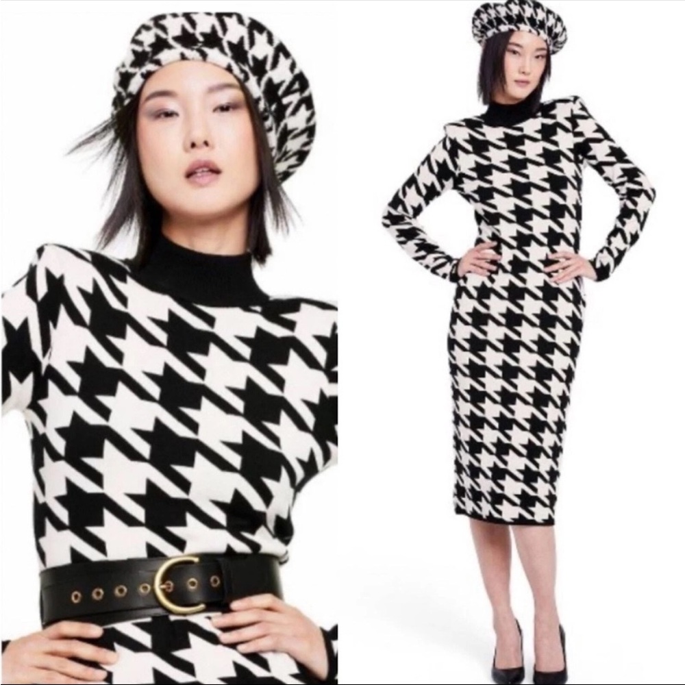 Sergio Hudson x Target Houndstooth Sweater Dress XXS Black White Shoulder Pads